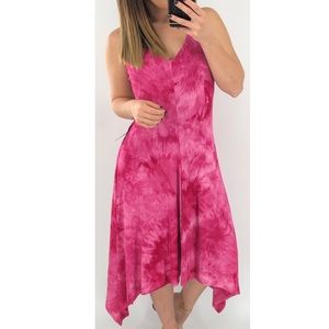 Tash + Sophie Pink Tie Dye Shark Bite Midi Dress